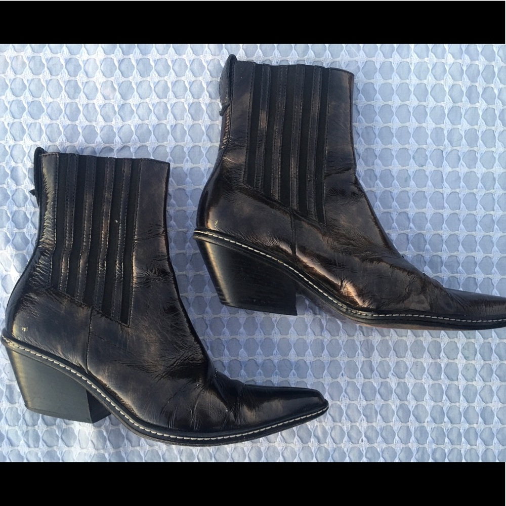 Black Antique Metallic Leather Ankle Boots- 7